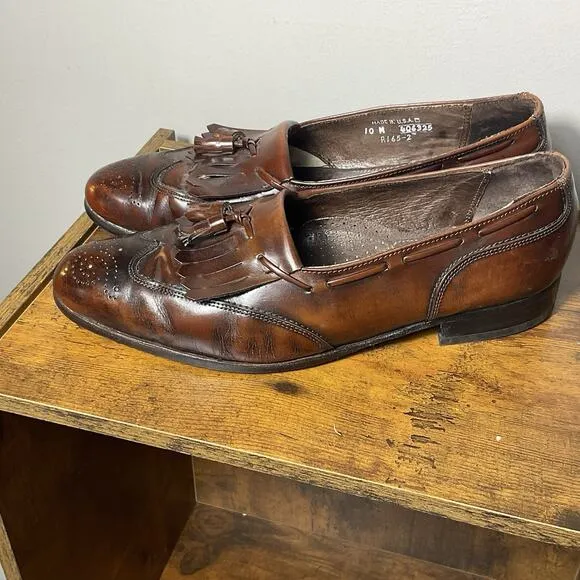 Vintage Dexter Tassel Loafers 10M USA Made Brown Leather Kiltie Wingtip Shoes
