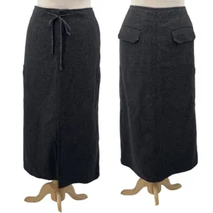 Vintage Eddie Bauer Wool Cargo Skirt Cinched Waist Maxi Gray Petite Womens 12P