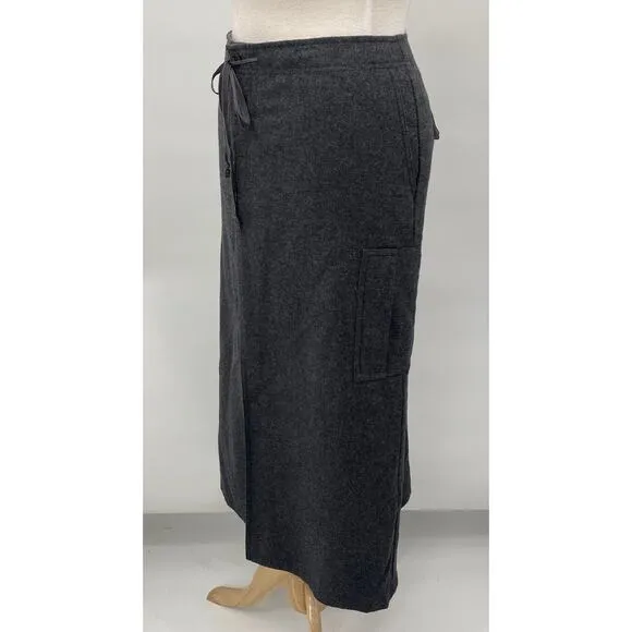 Vintage Eddie Bauer Wool Cargo Skirt Cinched Waist Maxi Gray Petite Womens 12P