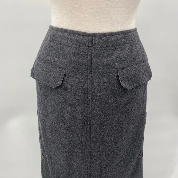 Vintage Eddie Bauer Wool Cargo Skirt Cinched Waist Maxi Gray Petite Womens 12P
