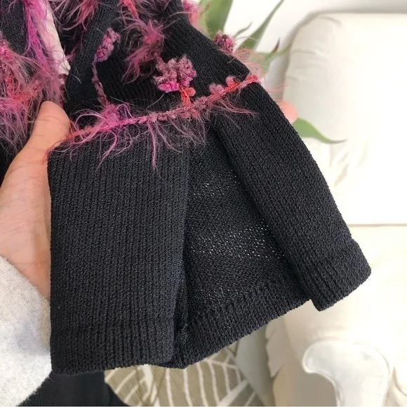 VINTAGE Egoiste black &amp; pink feather blazer midi skirt suit size 4