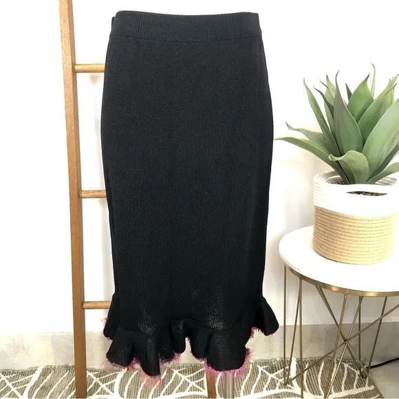 VINTAGE Egoiste black &amp; pink feather blazer midi skirt suit size 4