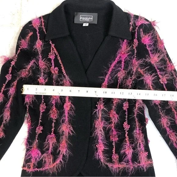 VINTAGE Egoiste black &amp; pink feather blazer midi skirt suit size 4