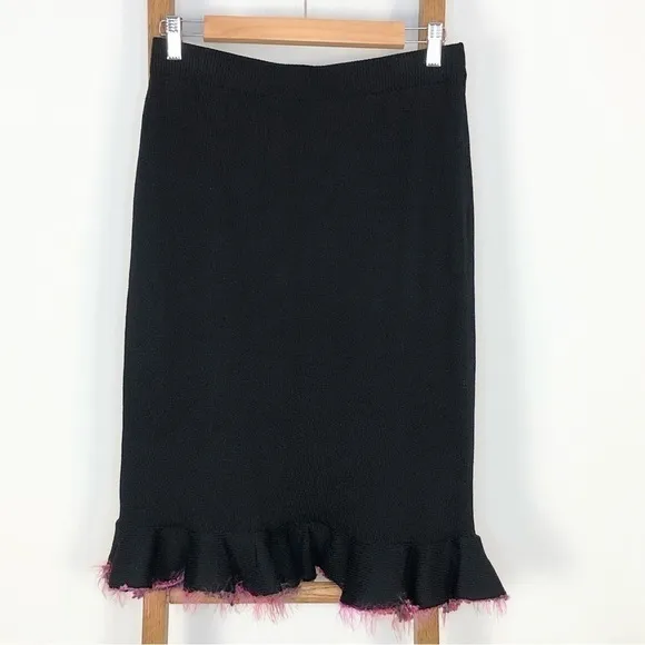 VINTAGE Egoiste black &amp; pink feather blazer midi skirt suit size 4