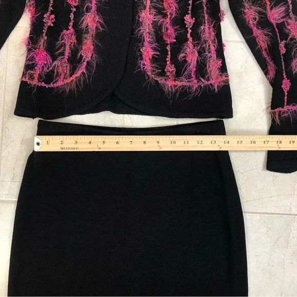 VINTAGE Egoiste black &amp; pink feather blazer midi skirt suit size 4