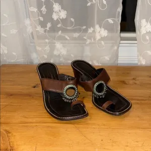Vintage Elegant Brown Women's Sandals with Blue and Green Detailing