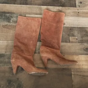 Vintage Emme Uno Knee High British Tan Suede Leather Boots Sz 7.5 Women
