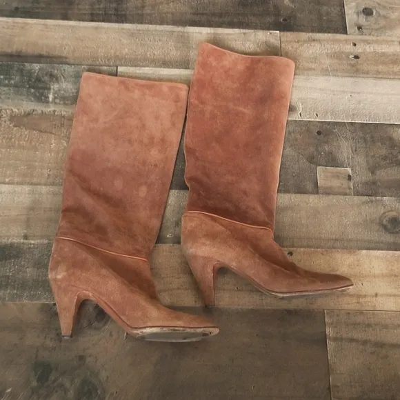 Vintage Emme Uno Knee High British Tan Suede Leather Boots Sz 7.5 Women