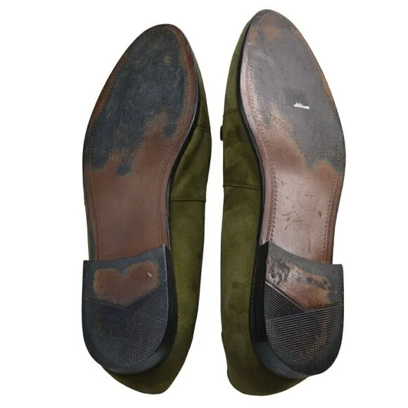 Vintage Giorgio Brutini Olive Green Suede Loafers With Gold Chain Accent -LT3139