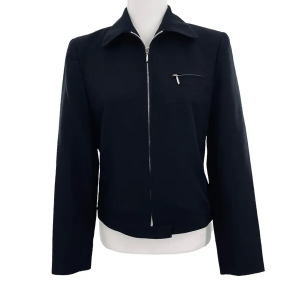 VINTAGE HALSTON Black Label Black Jacket Classic Full Zip Spread Collar Size 6