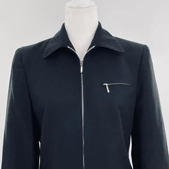 VINTAGE HALSTON Black Label Black Jacket Classic Full Zip Spread Collar Size 6