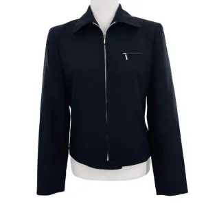 VINTAGE HALSTON Black Label Black Jacket Classic Full Zip Spread Collar Size 6