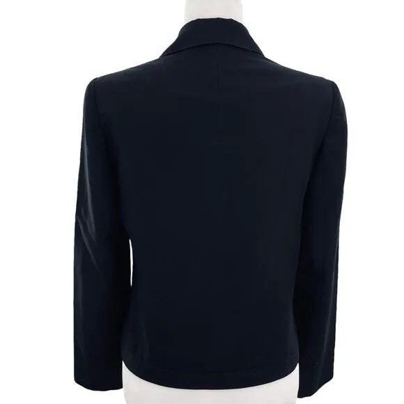 VINTAGE HALSTON Black Label Black Jacket Classic Full Zip Spread Collar Size 6