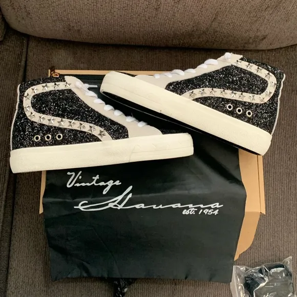 Vintage Havana Dormy Glitter High Top Sneaker Stars Studs Women's NIB 🌴