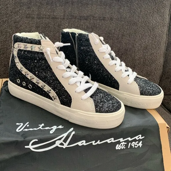 Vintage Havana Dormy Glitter High Top Sneaker Stars Studs Women's NIB 🌴