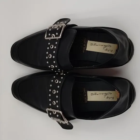 Vintage Havana mules slip on size 7 black silver brads-studs and buckle Loafer