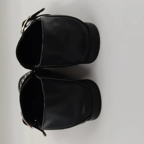 Vintage Havana mules slip on size 7 black silver brads-studs and buckle Loafer
