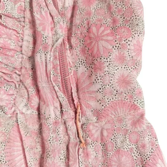 Vintage Jean Lang Original Dress Semi Sheer Ruffle Neck Ditsy Pink White Medium