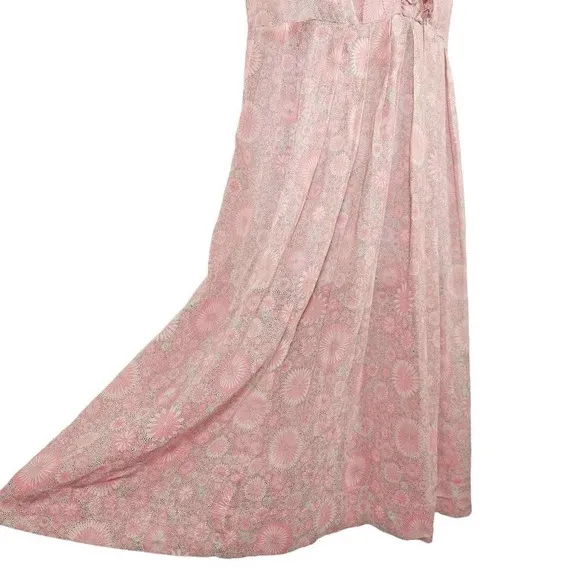 Vintage Jean Lang Original Dress Semi Sheer Ruffle Neck Ditsy Pink White Medium