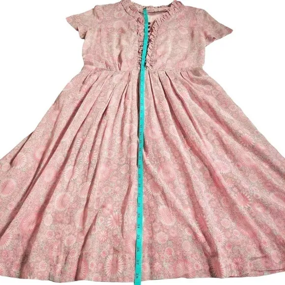 Vintage Jean Lang Original Dress Semi Sheer Ruffle Neck Ditsy Pink White Medium