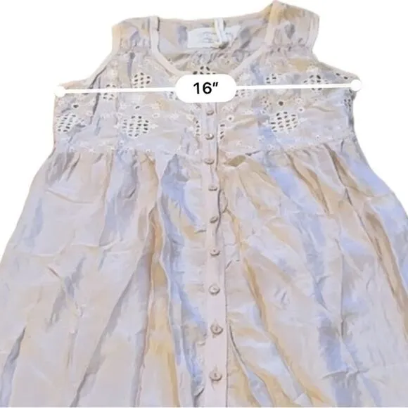 Vintage Johnny Was 100% Silk Eyelet Mesh Embroidered Midi‎ Dress in Cream Sz XS
