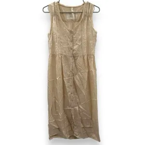 Vintage Johnny Was 100% Silk Eyelet Mesh Embroidered Midi‎ Dress in Cream Sz XS