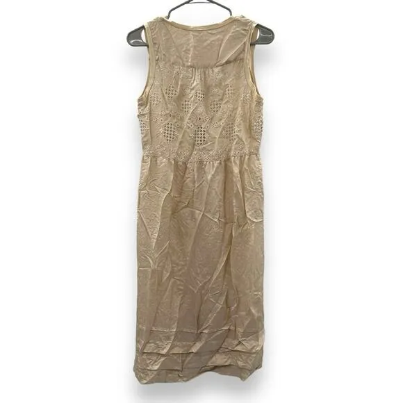 Vintage Johnny Was 100% Silk Eyelet Mesh Embroidered Midi‎ Dress in Cream Sz XS