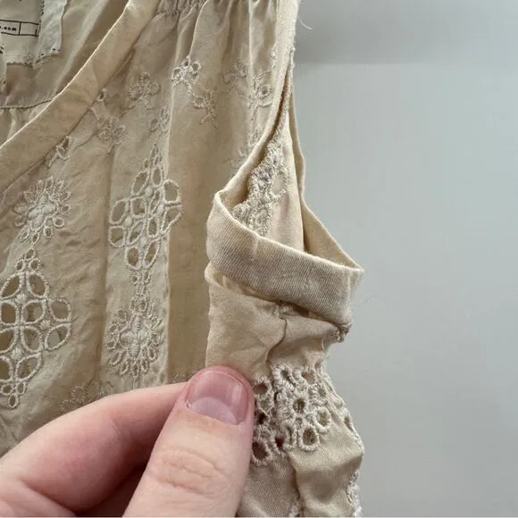 Vintage Johnny Was 100% Silk Eyelet Mesh Embroidered Midi‎ Dress in Cream Sz XS
