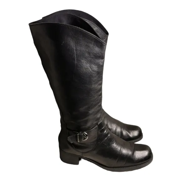 Vintage Kenneth Cole Reaction Black Leather Riding Boots Size 8.5