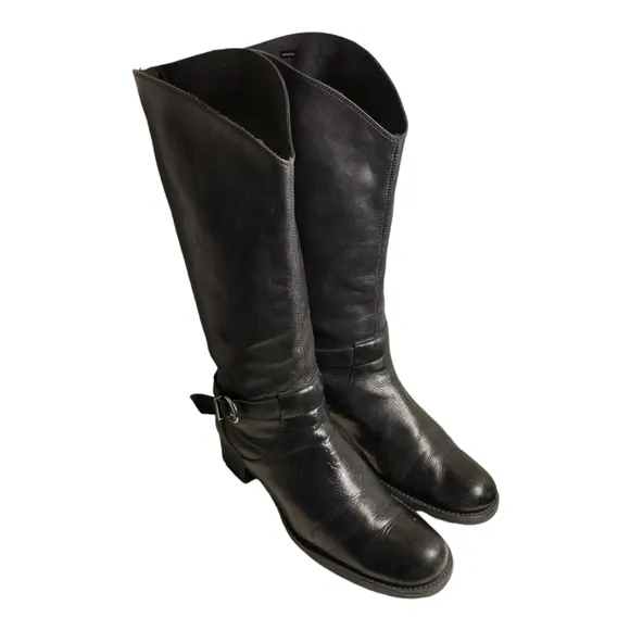 Vintage Kenneth Cole Reaction Black Leather Riding Boots Size 8.5