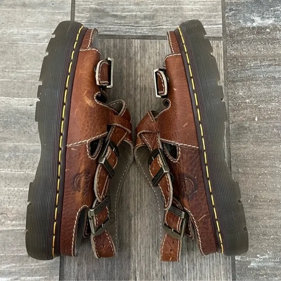 Vintage Made in England Dr. Martens 8209 Brown Platform Sandals Y2K