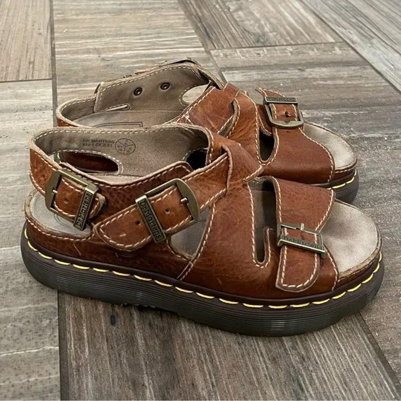 Vintage Made in England Dr. Martens 8209 Brown Platform Sandals Y2K