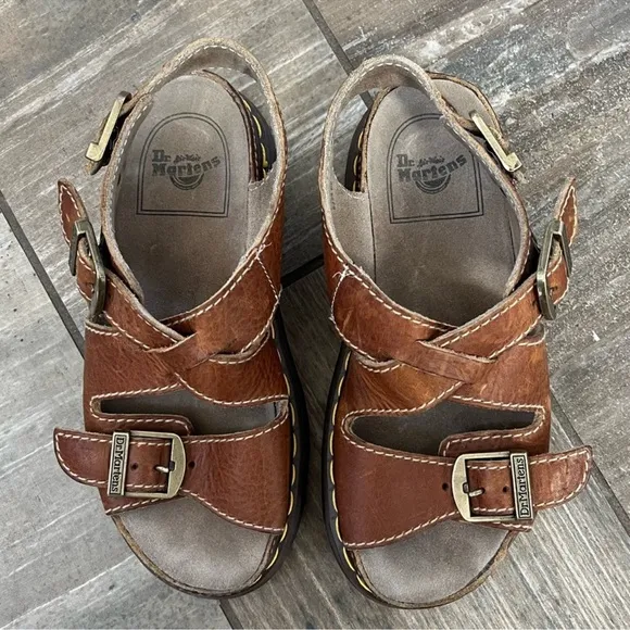 Vintage Made in England Dr. Martens 8209 Brown Platform Sandals Y2K