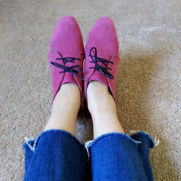 Vintage Magenta Pink Suede Leather Wedge Desert Booties Boots 6