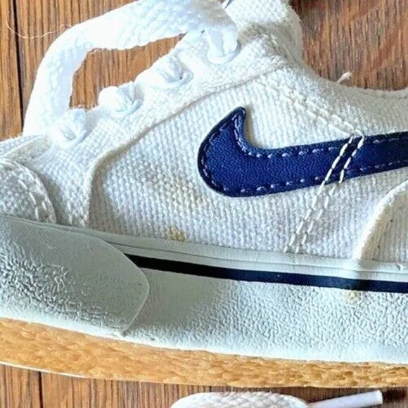 Vintage Nike - White Canvas, Blue Swoosh Logo Sneakers, Toddler 4.5 - Circa 2005