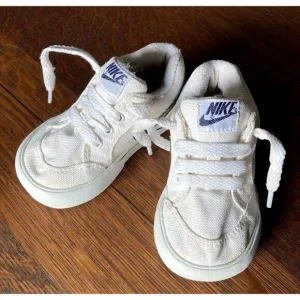 Vintage Nike - White Canvas, Blue Swoosh Logo Sneakers, Toddler 4.5 - Circa 2005