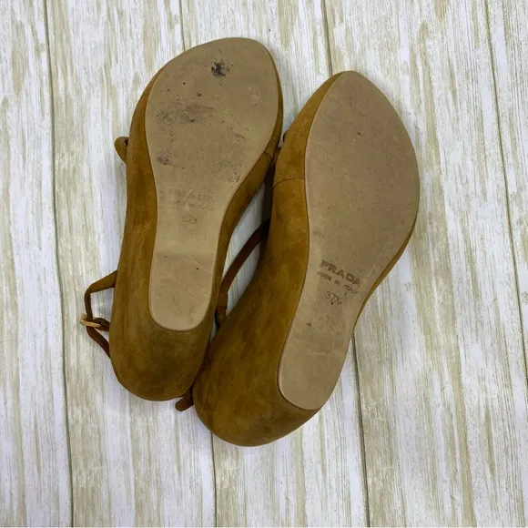 Vintage Prada Y2K Brown Suede Platform Wedge Sandals