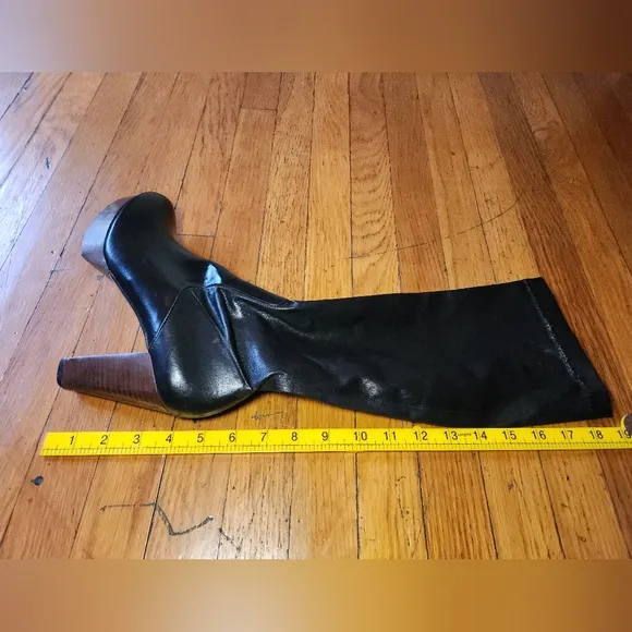 Vintage ROBERT CLERGERIE Black Stretch Leather Wood Heel Knee High Boots