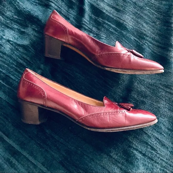 Vintage Salvatore Ferragamo Oxford Heels 7.5 shoes burgundy red brown loafers