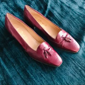 Vintage Salvatore Ferragamo Oxford Heels 7.5 shoes burgundy red brown loafers