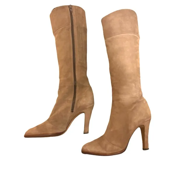 Vintage Suede High Heel Boots Leather Made in Italy 5 1/2