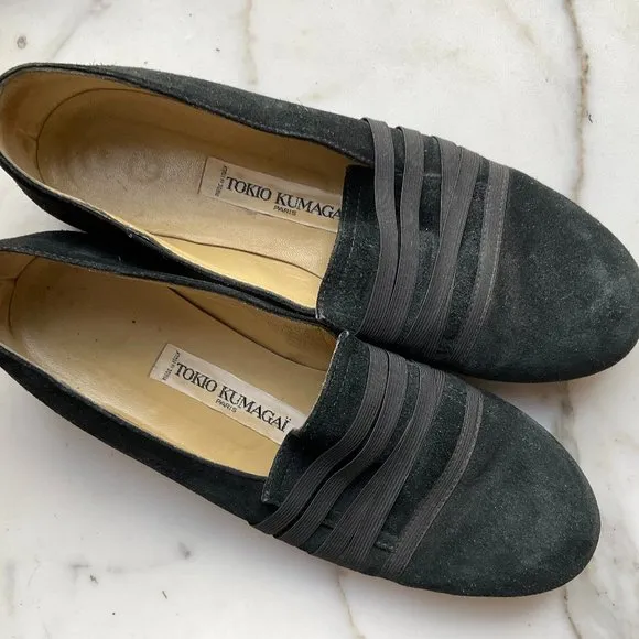 vintage TOKIO KUMAGAI Black Suede Pull On Loafers
