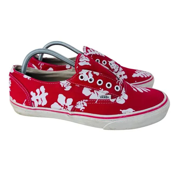Vintage Vans Era Laceless Hawaiian Shirt Canvas Sneaker Mens 10 Red White Floral
