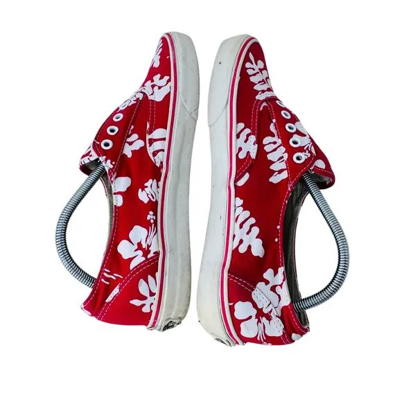 Vintage Vans Era Laceless Hawaiian Shirt Canvas Sneaker Mens 10 Red White Floral