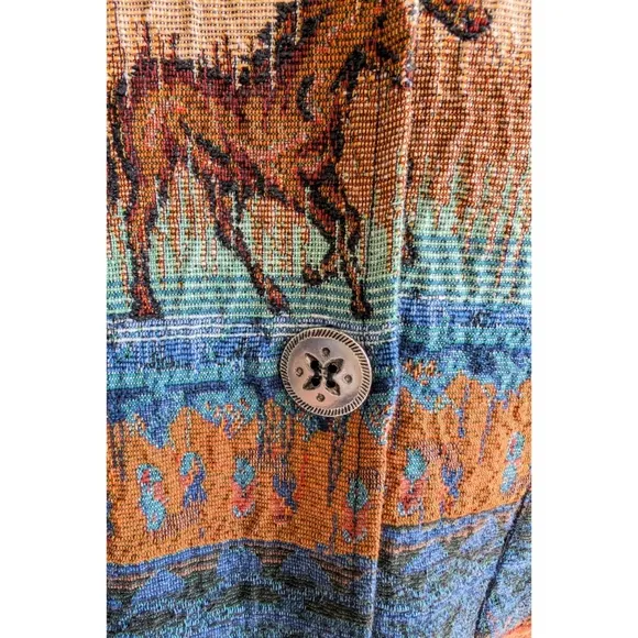 Vintage Western Tapestry Jacket 1990s Horse &amp; Cowboy Boot Lightweight Chore Coat