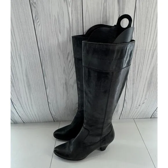 Vintage Y2K Born Black Soft Leather Zip Heeled Riding Boots Womens Sz 7.5