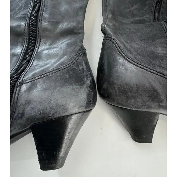 Vintage Y2K Born Black Soft Leather Zip Heeled Riding Boots Womens Sz 7.5