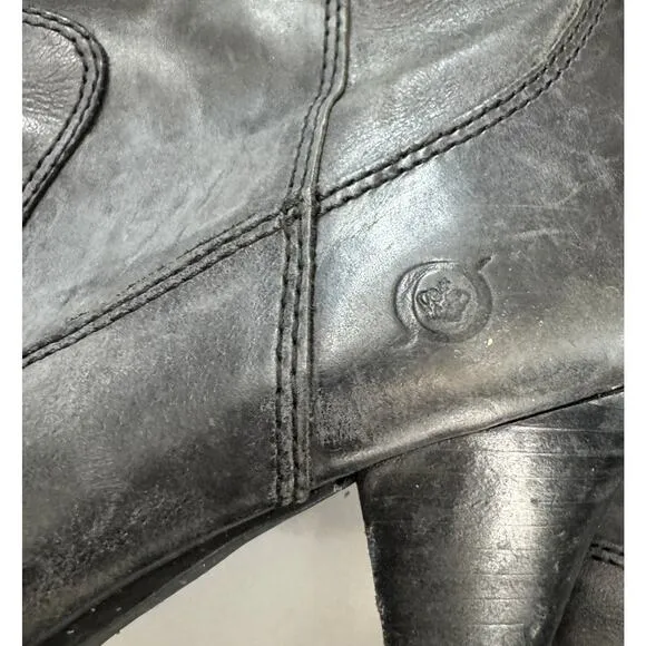 Vintage Y2K Born Black Soft Leather Zip Heeled Riding Boots Womens Sz 7.5