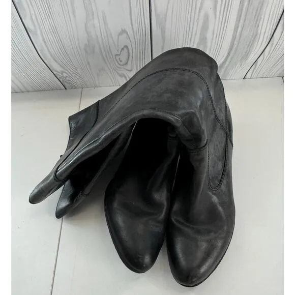 Vintage Y2K Born Black Soft Leather Zip Heeled Riding Boots Womens Sz 7.5