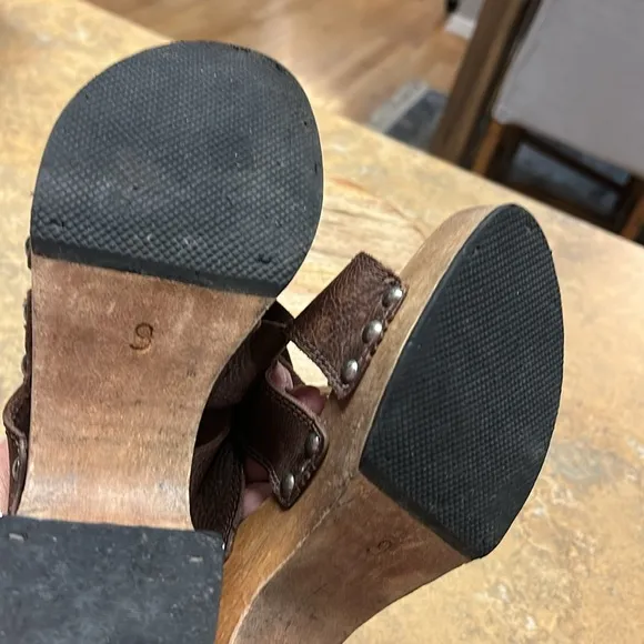 Vintage Y2K Candies Wood Platform Brown Leather Sandals